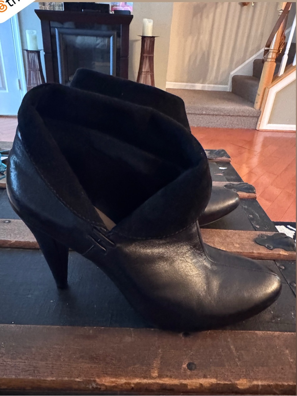 Coach Annika Heeled Leather Ankle Bootie A3506 Fold-Over Suede Cuff 8